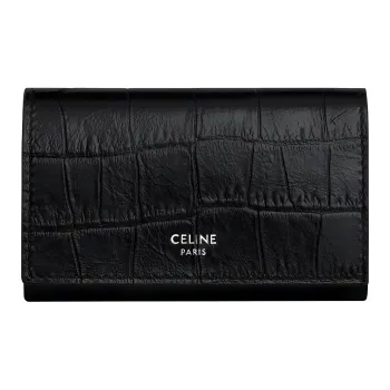 CELINE Crocodile Embossed Calfskin Key Pouch Men's Black