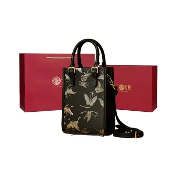 Pmsi Split Cow Leather With Fabric Handbag Small Size Women's Black