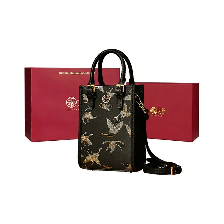 Pmsi Split Cow Leather With Fabric Handbag Trumpets Women's Black-0