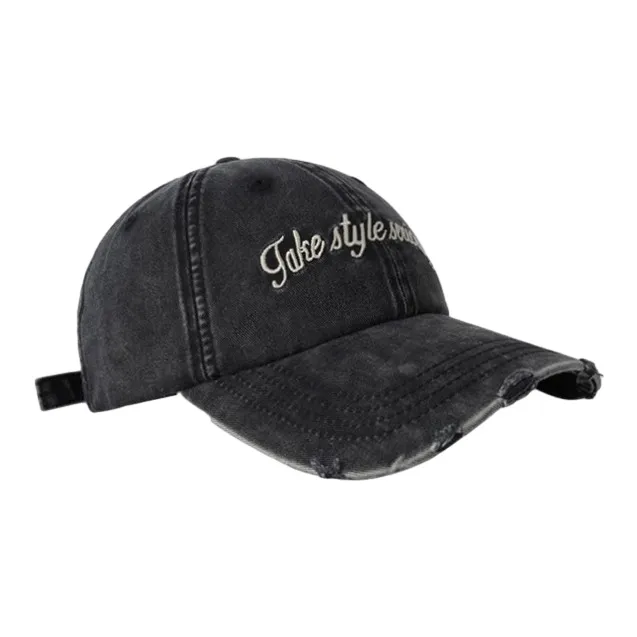 FREE RABBITⅡ Korean Style Vintage Washable Distressed Ripped Denim Baseball Caps Unisex-3