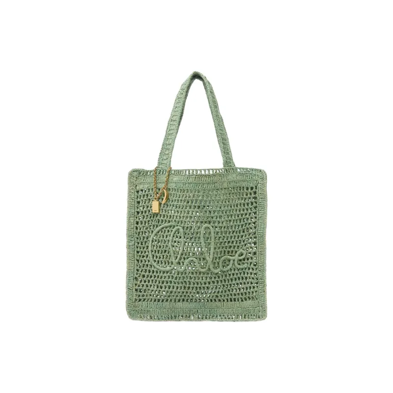 Chloe Raffia Tote Bag Shopping Bag Handbag Shoulder Bag Women's Green-0