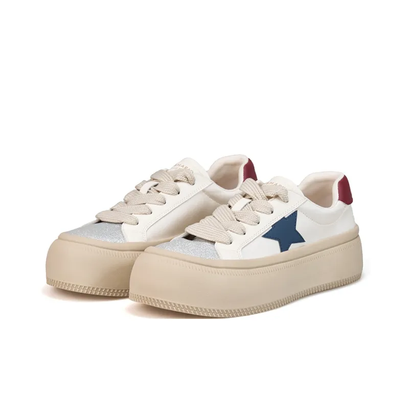 Joy&Mario Height Increasing Low Top Skateboard Shoes Women's Beige-1