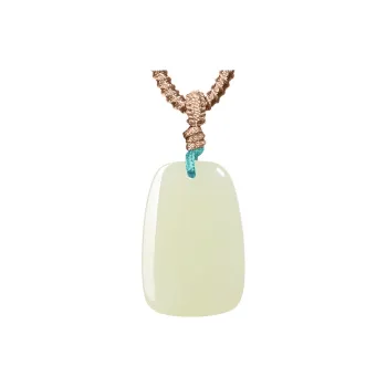 CHOW TAI SENG Hetian Jade Necklace Pendant, Everyday Travel Peaceful Versatile Style Pale Greenish White Jade Unisex
