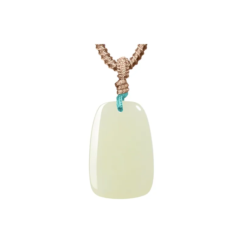CHOW TAI SENG Hetian Jade Necklace Pendant, Everyday Travel Peaceful Versatile Style Pale Greenish White Jade Unisex-0