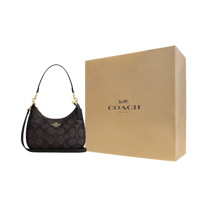COACH Coated Canvas Shoulder Bag Women's Tan-4