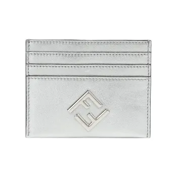 FENDI FF Diamonds Series Calfskin Card Clip Card Holder Women's Silver