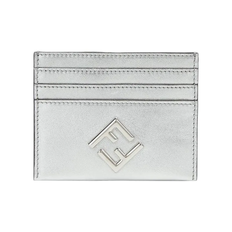 FENDI FF Diamonds Series Calfskin Card Clip Card Holder Women's Silver-0