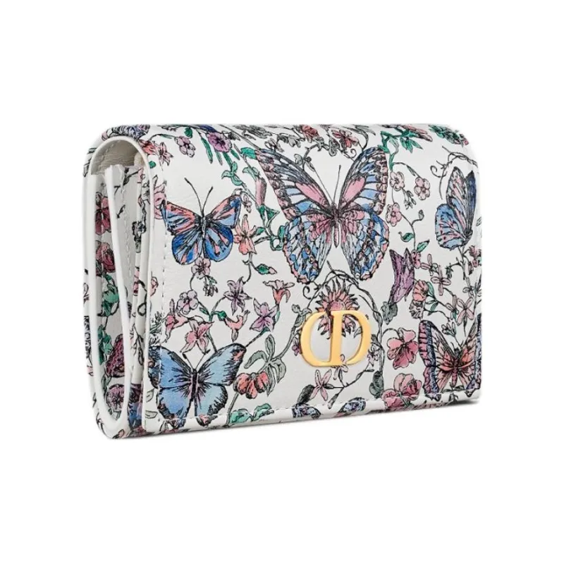 DIOR Caro Calfskin Wallet Women's White-1