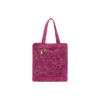 Chloe Raffia Tote Bag, Shopping Bag, Handbag, Shoulder Bag Women's Rose Red