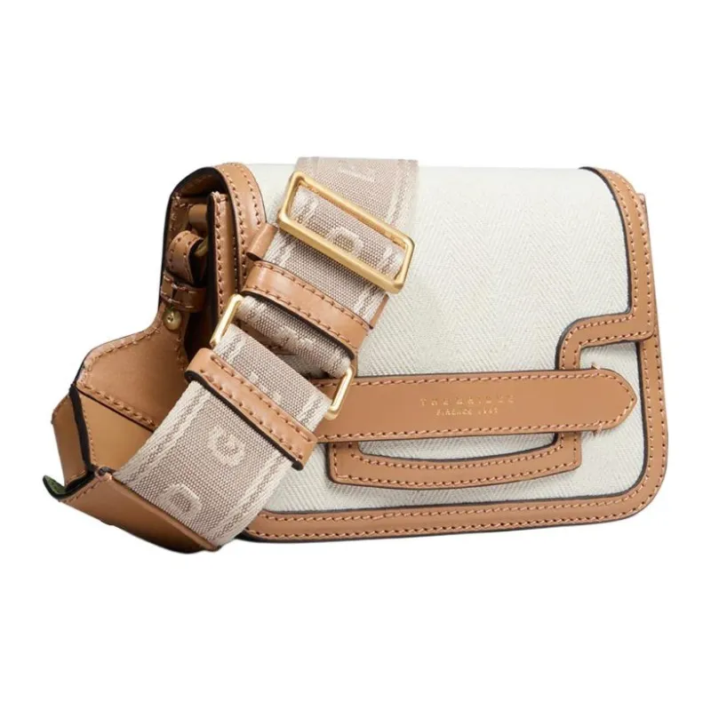 THE BRIDGE Fabric With Cow Leather Shoulder Bag Women's Light Brown & White-1