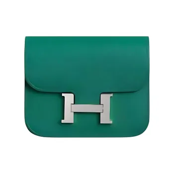 HERMES Evercolor Calfskin Wallet Card Holder Coin Purse Fanny Pack Women's Dazzling Green With Sandalwood And Bar Blue