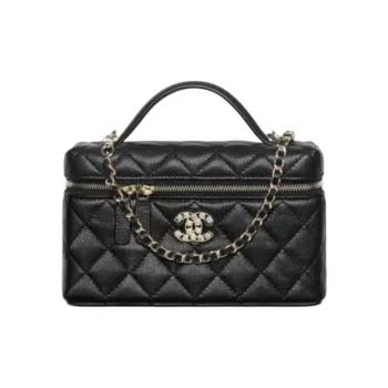 CHANEL Litchi Skin Shoulder Bag Crossbody Bag Women's Black