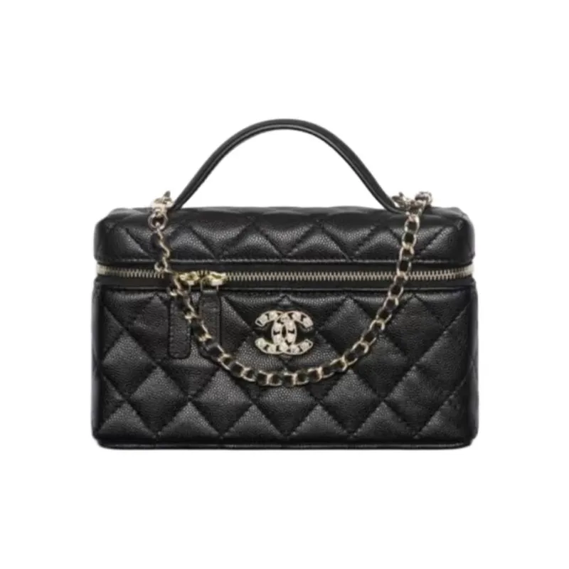 CHANEL Litchi Skin Shoulder Bag Crossbody Bag Women's Black-0