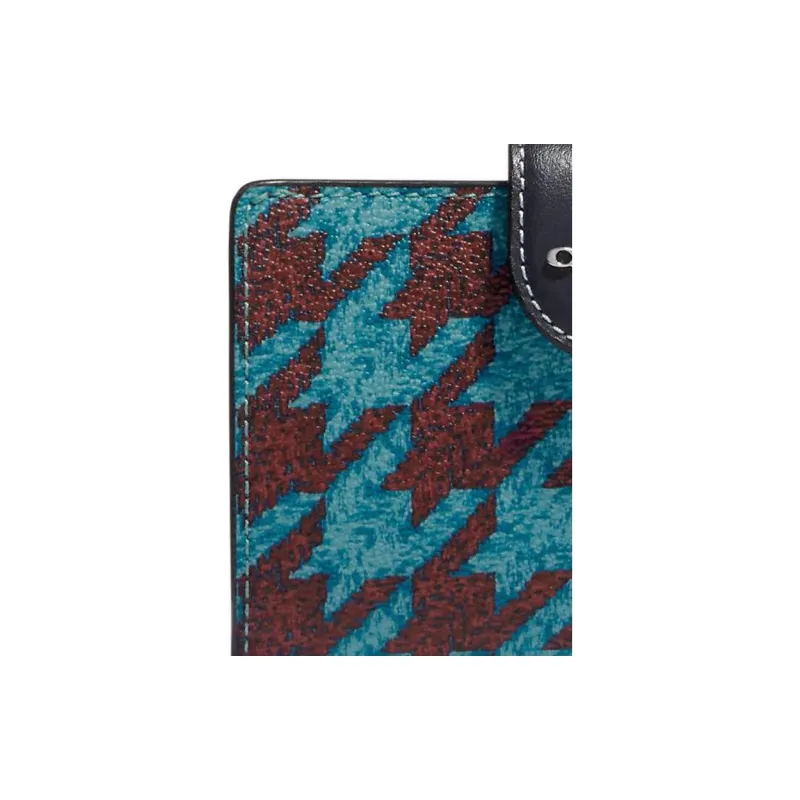 COACH Corner Zip Canvas With Leather Coin Purse Card Holder Wallet Women's Blue & Burgundy-2