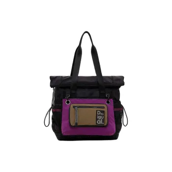 Desigual Fabric Tote Bag, Shopping Bag, Double Shoulder Handbag, Shoulder Bag Large Size Women's Black