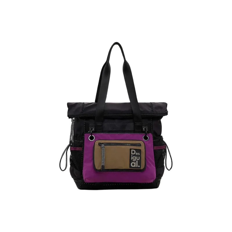 Desigual Fabric Tote Bag, Shopping Bag, Double Shoulder Handbag, Shoulder Bag Tubas Women's Black-0