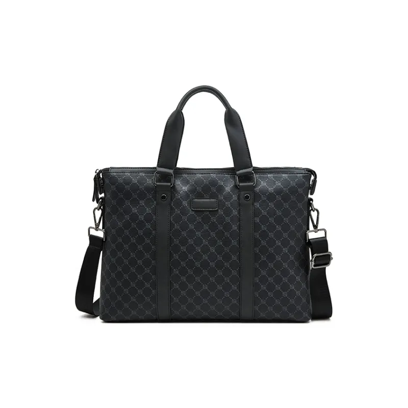 Old Man's Head Synthetic Leather Portable Crossbody Briefcase Regular Men's Black-1