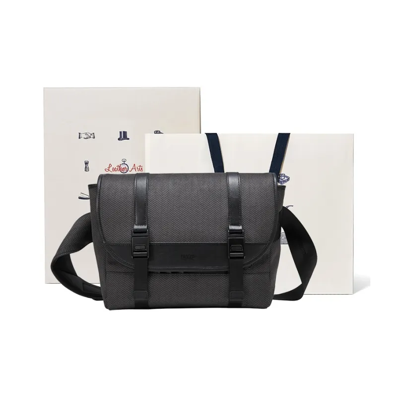 BVP Cow Leather Messenger Bag, Shoulder Bag Unisex Black-0