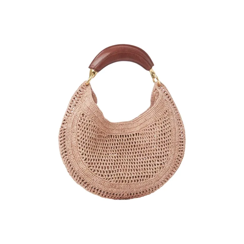 Chloe Raffia Crescent Bag Handbag Shoulder Bag Women's Pink-2