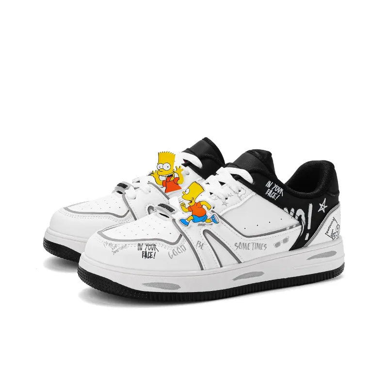 The Simpsons Skateboard Shoes Unisex Low Top Mismatched/White Red/White Black/White-38