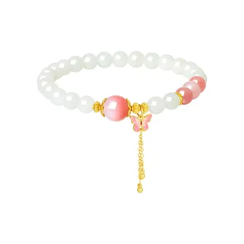 CHOW TAI SENG Niche National Trend Romantic Commuter Hetian Jade Beaded Bracelet White Jade Women's