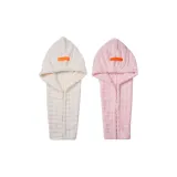 [2 Pack-7A Antibacterial Wide-Tail Hair Drying Caps]Pure White+Soft Light Pink