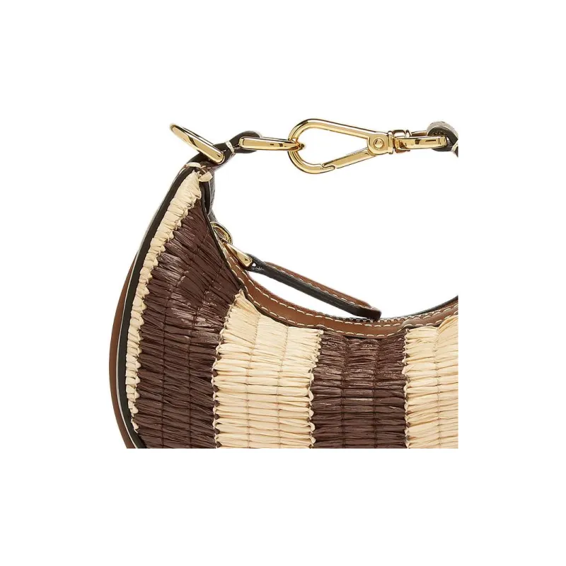 FENDI Fendigraphy Raffia With Viscose Cow Leather Wrist Bag Nano Women's Brown-3