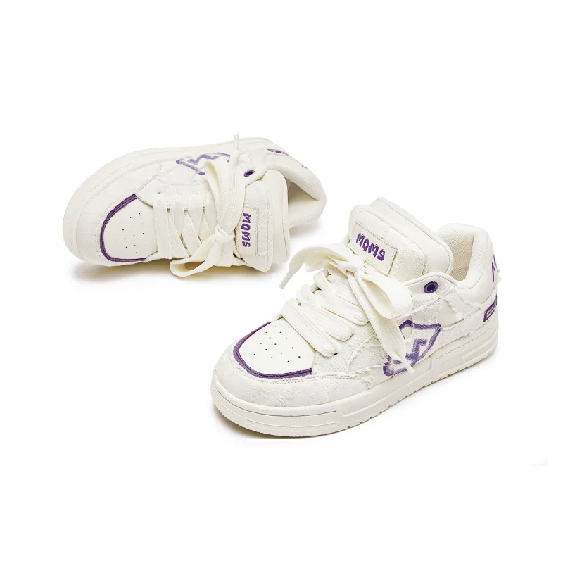 MQMS Anti Slip And Wear Resistant Height Increasing Low Top Skateboard Shoes Unisex White Purple-3
