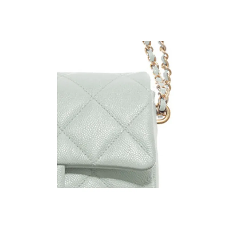 CHANEL 21K Winter Grain Embossed Caviar Calfskin Shoulder Bag, Crossbody Bag Women's Aurora Green/Iridescent Finish-2