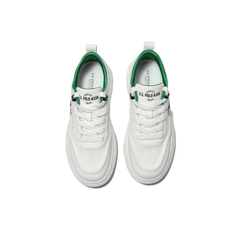 U.S. POLO ASSN. Slip Resistant, Lightweight, Breathable, Height Increasing Low Top Skateboard Shoes Men's White Green-5