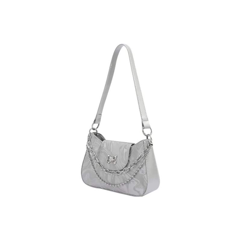 Old Man's Head Polyurethane Bonded Synthetic Leather Shoulder Bag Women's Silver-3
