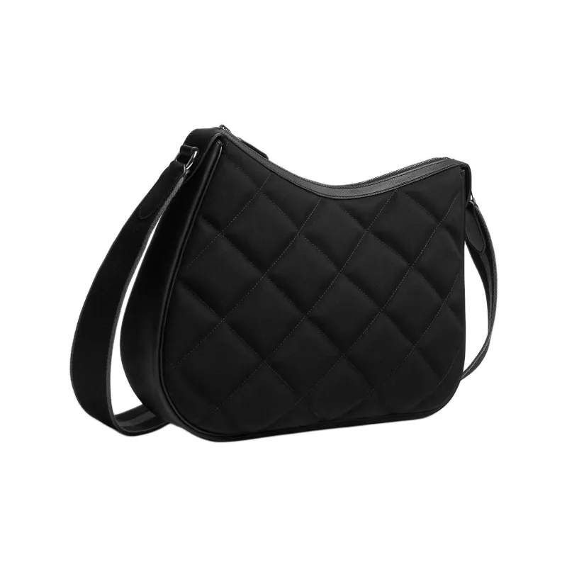 HERMES Horseback Woolycot Canvas With Swift Calfskin Crossbody Bag Shoulder Bag Unisex Black With Stone Ink-2