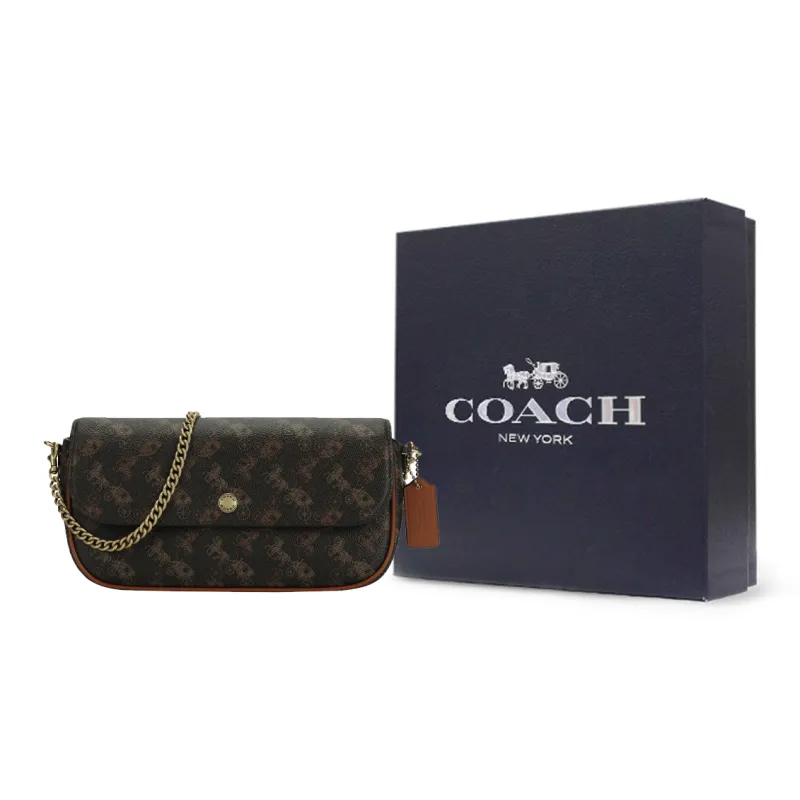 COACH Brook Flap Artificial Leather Shoulder Bag Women's Brown-6