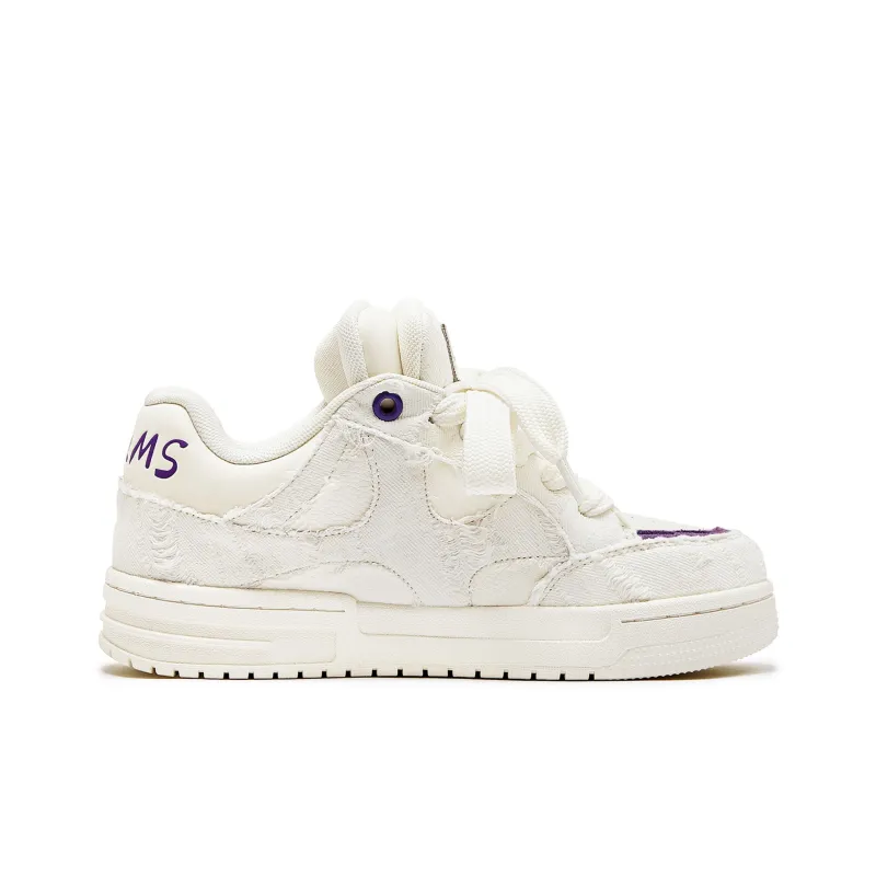 MQMS Anti Slip And Wear Resistant Height Increasing Low Top Skateboard Shoes Unisex White Purple-1
