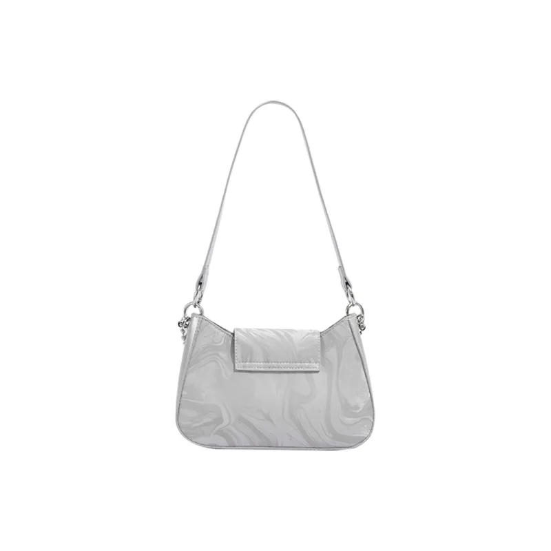 Old Man's Head Polyurethane Bonded Synthetic Leather Shoulder Bag Women's Silver-2