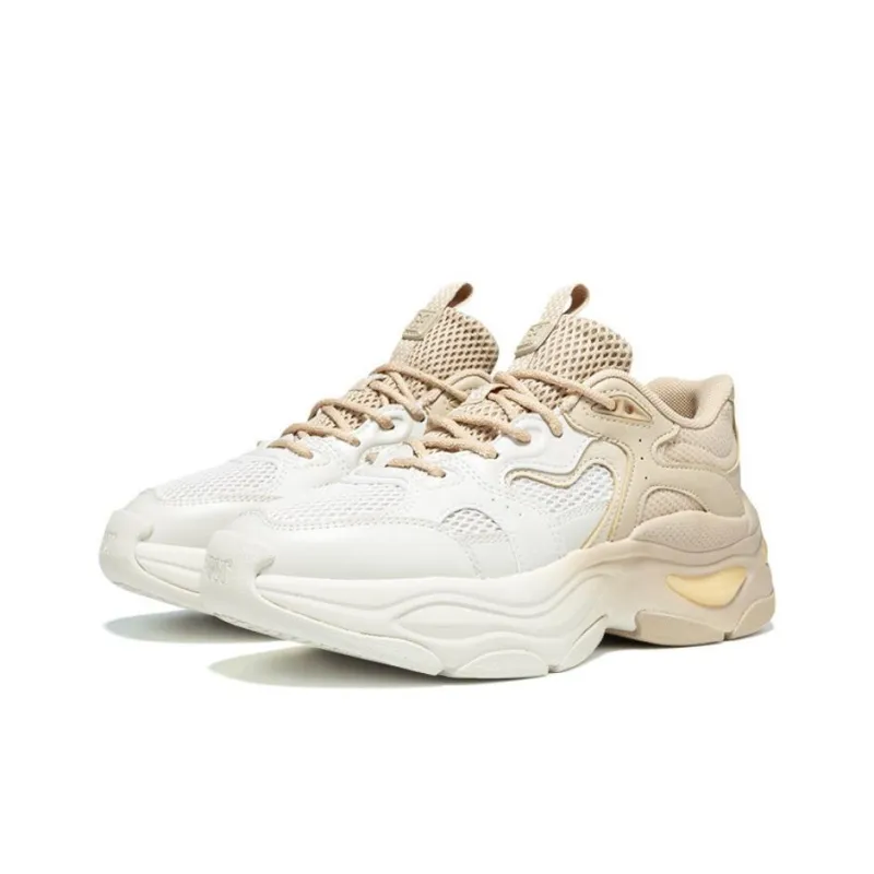 361° Non-slip Wear-resistant Shock Absorption Low-Top Chunky Sneakers Women's White Beige-3