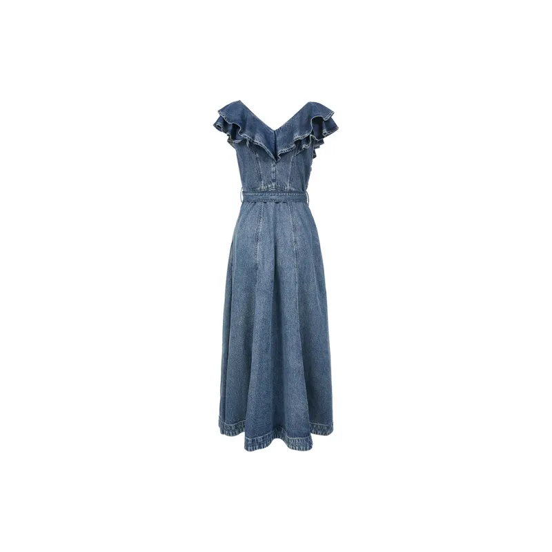 ONLY Short Sleeved Dresses Women's Washed Denim Blue-1