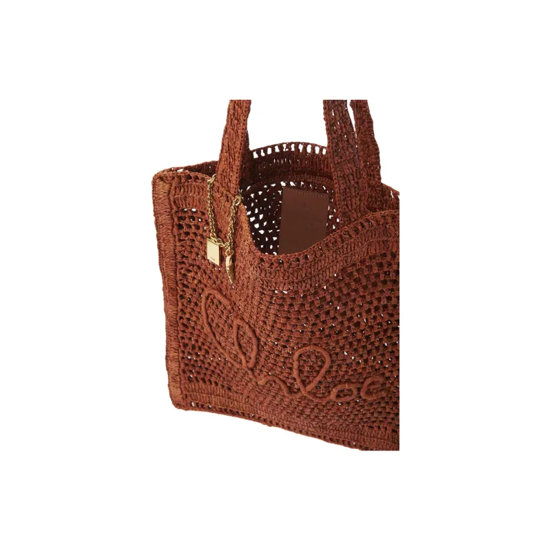 Chloe Raffia Tote Bag Shopping Bag Handbag Shoulder Bag Women's Brown-4