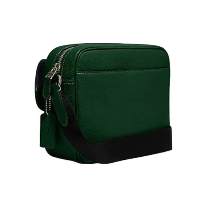 COACH Hudson Pebble Texture Cow Leather Camera Bag, Shoulder Bag, Crossbody Bag Medium Size Men's Dark Green-1
