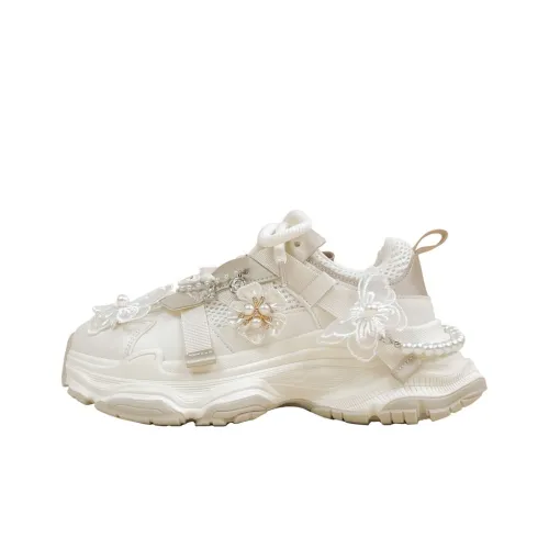 A&M Cushioned Slip-Resistant Abrasion-Resistant Breathable Low-Top Chunky Sneakers Women's White