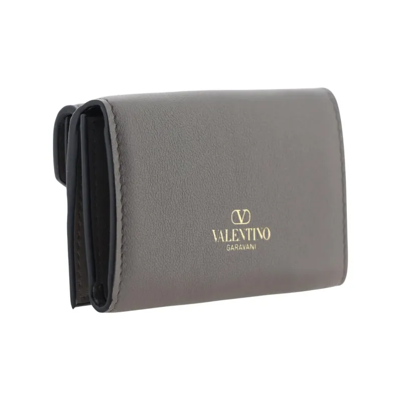 Valentino Rockstud Leather Wallet Regular Women's Gray-1