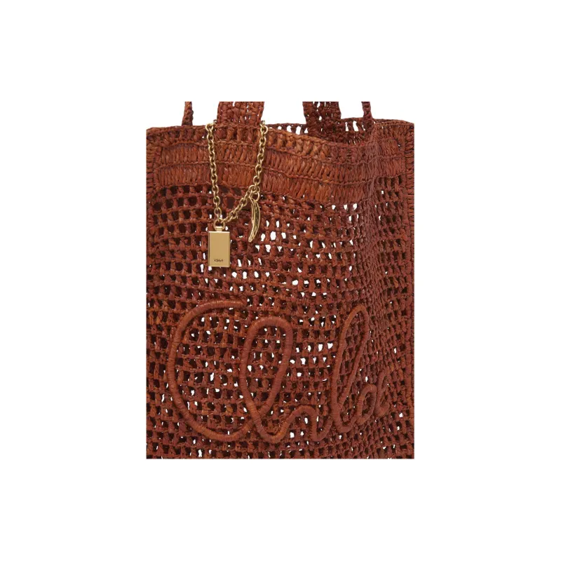 Chloe Raffia Tote Bag Shopping Bag Handbag Shoulder Bag Women's Brown-3