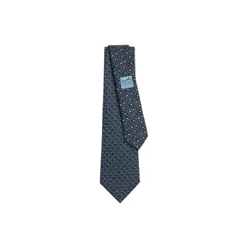 HERMES Mulberry Silk Ties Men's Marine Blue