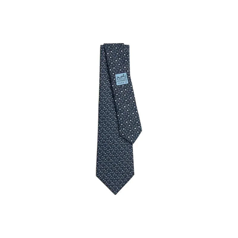 HERMES Mulberry Silk Ties Men's Marine Blue-0