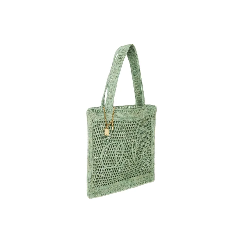 Chloe Raffia Tote Bag Shopping Bag Handbag Shoulder Bag Women's Green-1