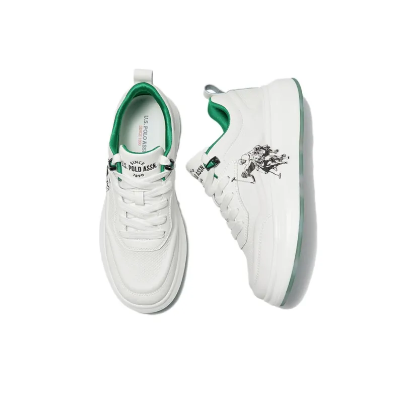 U.S. POLO ASSN. Slip Resistant, Lightweight, Breathable, Height Increasing Low Top Skateboard Shoes Men's White Green-6