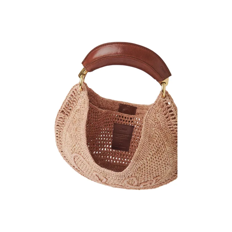 Chloe Raffia Crescent Bag Handbag Shoulder Bag Women's Pink-4