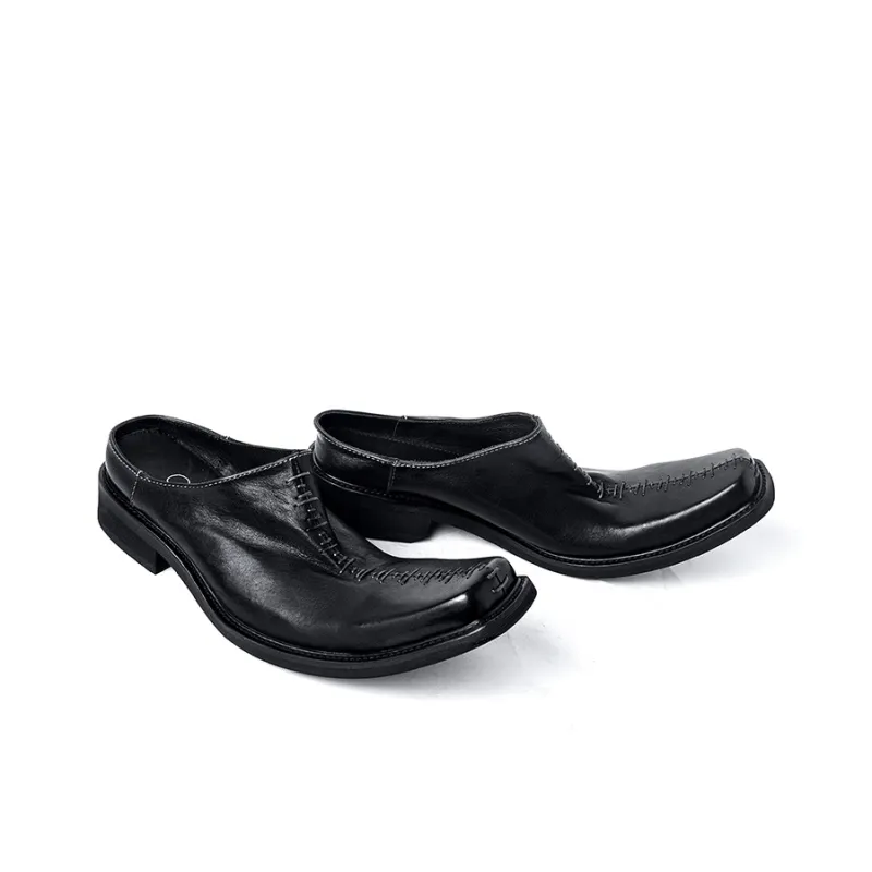 HUANXIANGZHE Composite Sole Abrasion-Resistant Wrap-toe Slippers Unisex Black-2