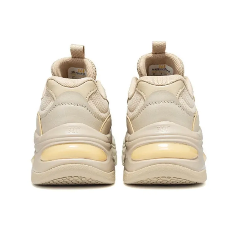 361° Non-slip Wear-resistant Shock Absorption Low-Top Chunky Sneakers Women's White Beige-5
