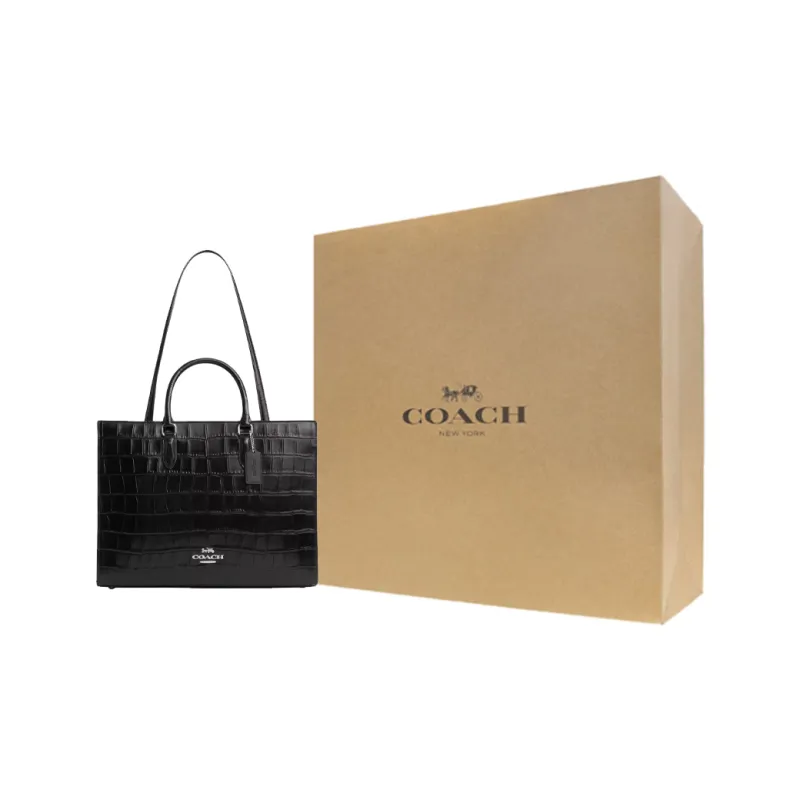 COACH Maggie Leather Tote Bag, Shopping Bag, Shoulder Bag, Handbag Tubas Women's Silver & Black-9